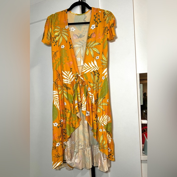Yellow Floral Print Sundress (Tie-up, Wrap) | Size M - Picture 1 of 5